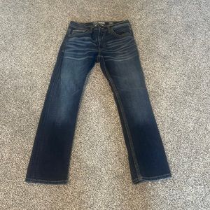 Buckle straight leg denim jeans